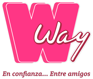 Brand logo: large pink W with white outline and the cursive word 'Way', beneath it the Spanish tagline 'En confianza... Entre amigos'
